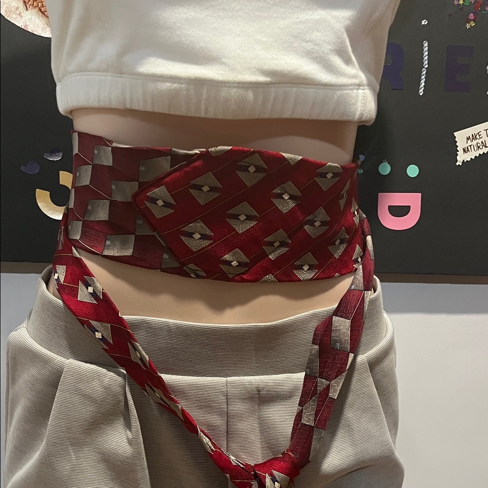 Red Geometric Patterned Obi Belt